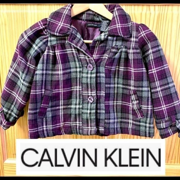 Calvin Klein Plaid Swing Coat Girls Checked Jacket - Picture 1 of 8